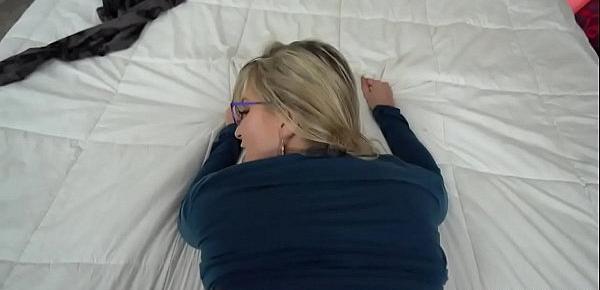  Busty stepmom Ashley Fires loves when her stepson lays her out on the bed and lets her take care of his thick cock